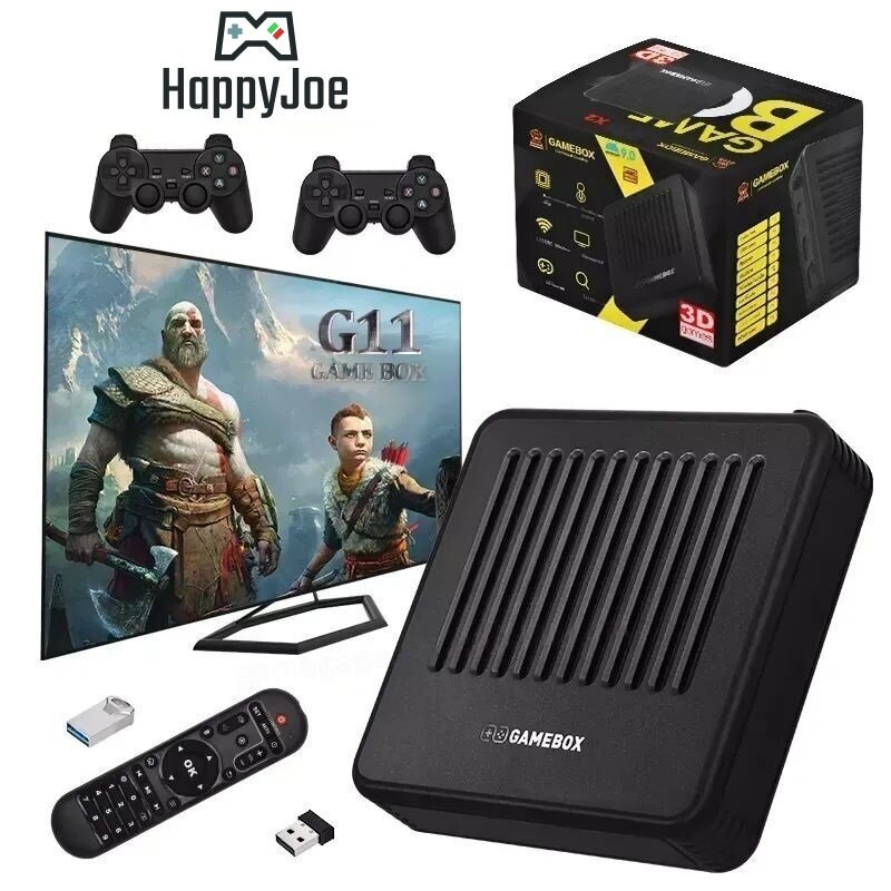 Belaidė TV žaidimų konsolė HappyJoe G11 4K, 128GB, 10000+ Games, supports PSP/DC/N64, Android TV