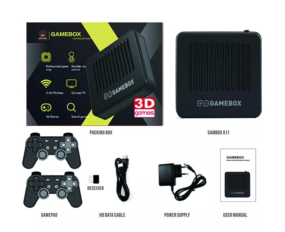 Belaidė TV žaidimų konsolė HappyJoe G11 4K, 128GB, 10000+ Games, supports PSP/DC/N64, Android TV kaina ir informacija | Žaidimų konsolės | pigu.lt