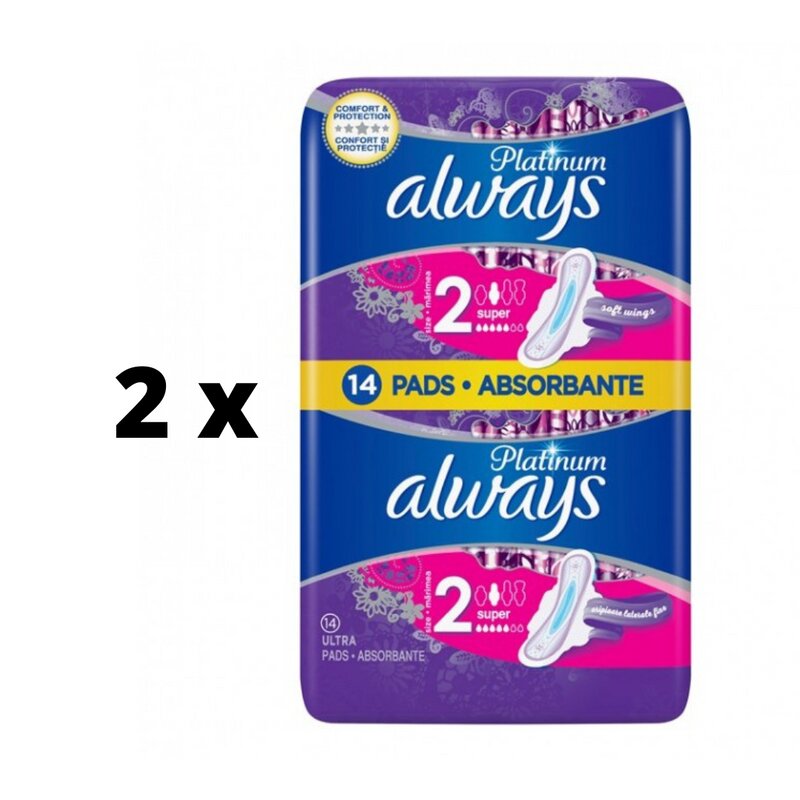 Higieniniai paketai Always Platinum Super, 14vnt. x 2 vnt. pakuotė цена и информация | Tamponai, higieniniai paketai, įklotai | pigu.lt