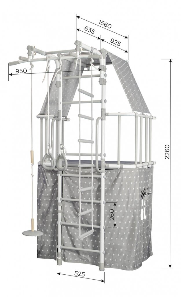 Sporto kompleksas (gimnastikos sienelė) SANRO L PASTEL su skersiniu ir palapine, balta-pilka, 226x115cm kaina ir informacija | Gimnastikos sienelės | pigu.lt