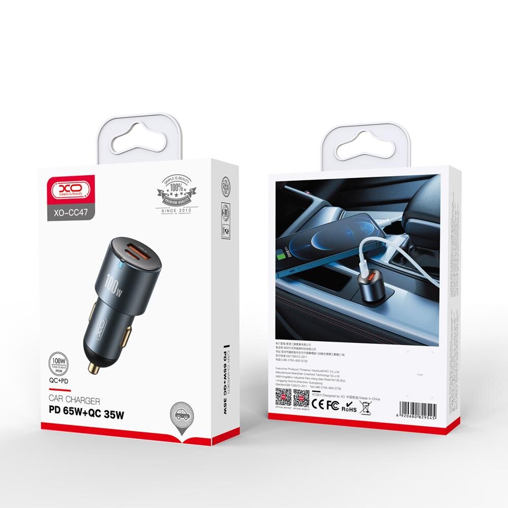 XO car charger CC47 PD QC 3.0 100W 1x USB 1x USB-C kaina ir informacija | Krovikliai telefonams | pigu.lt