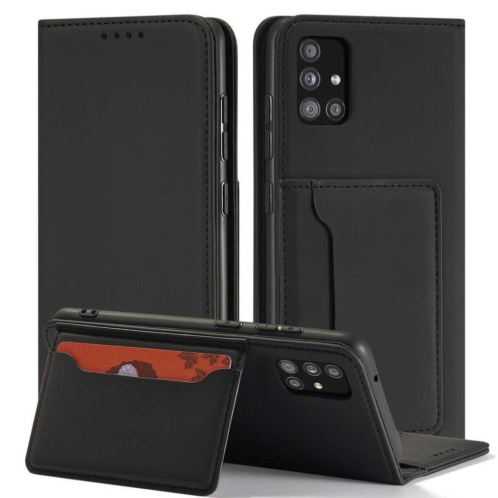 Hurtel Magnet Card Case skirtas Samsung Galaxy A12 5G, juodas kaina ir informacija | Telefono dėklai | pigu.lt