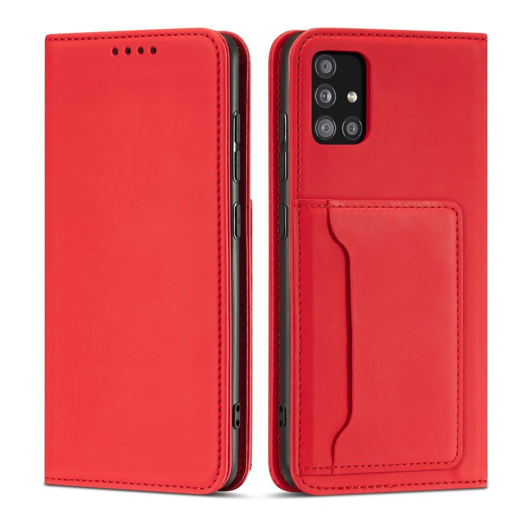 Hurtel Magnet Card Case skirtas Samsung Galaxy A12 5G, raudonas kaina ir informacija | Telefono dėklai | pigu.lt