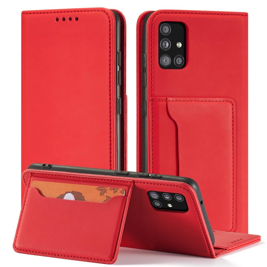 Hurtel Magnet Card Case skirtas Samsung Galaxy A12 5G, raudonas kaina ir informacija | Telefono dėklai | pigu.lt