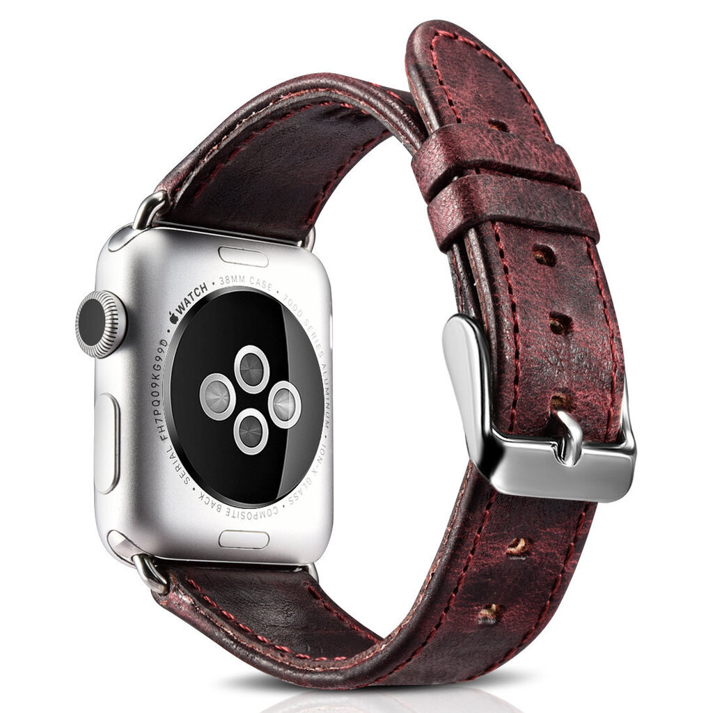 iCarer Leather Watch Band Burgundy kaina ir informacija | Išmaniųjų laikrodžių ir apyrankių priedai | pigu.lt