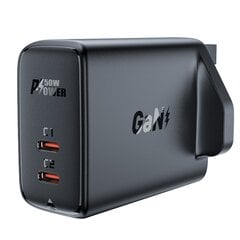 Acefast GaN зарядное устройство (UK) 2x USB Type C 50W, Power Delivery, PPS, Q3 3.0, AFC, FCP цена и информация | Зарядные устройства для телефонов | pigu.lt