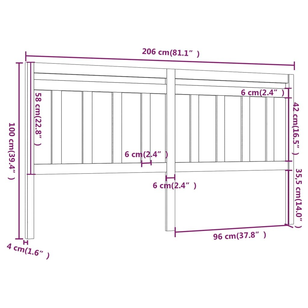 Lovos galvūgalis, 206x4x100cm, pušies medienos masyvas kaina ir informacija | Lovos | pigu.lt