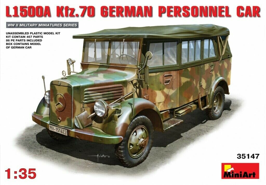 Klijuojamas Modelis MiniArt 35147 L1500A (Kfz.70) German Personnel Car 1/35 цена и информация | Klijuojami modeliai | pigu.lt