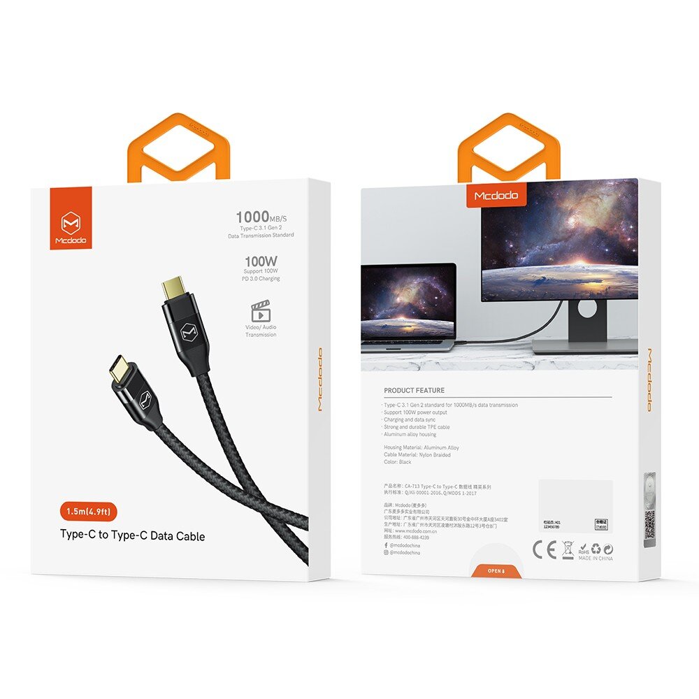 "Mcdodo" USB-C į USB-C 4K 60Hz juodas 2 m ilgio kabelis CA-7131 kaina ir informacija | Laidai telefonams | pigu.lt