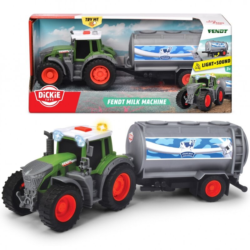 Žemės ūkio traktorius su pieno priekaba Dickie, 26 cm kaina ir informacija | Žaislai berniukams | pigu.lt