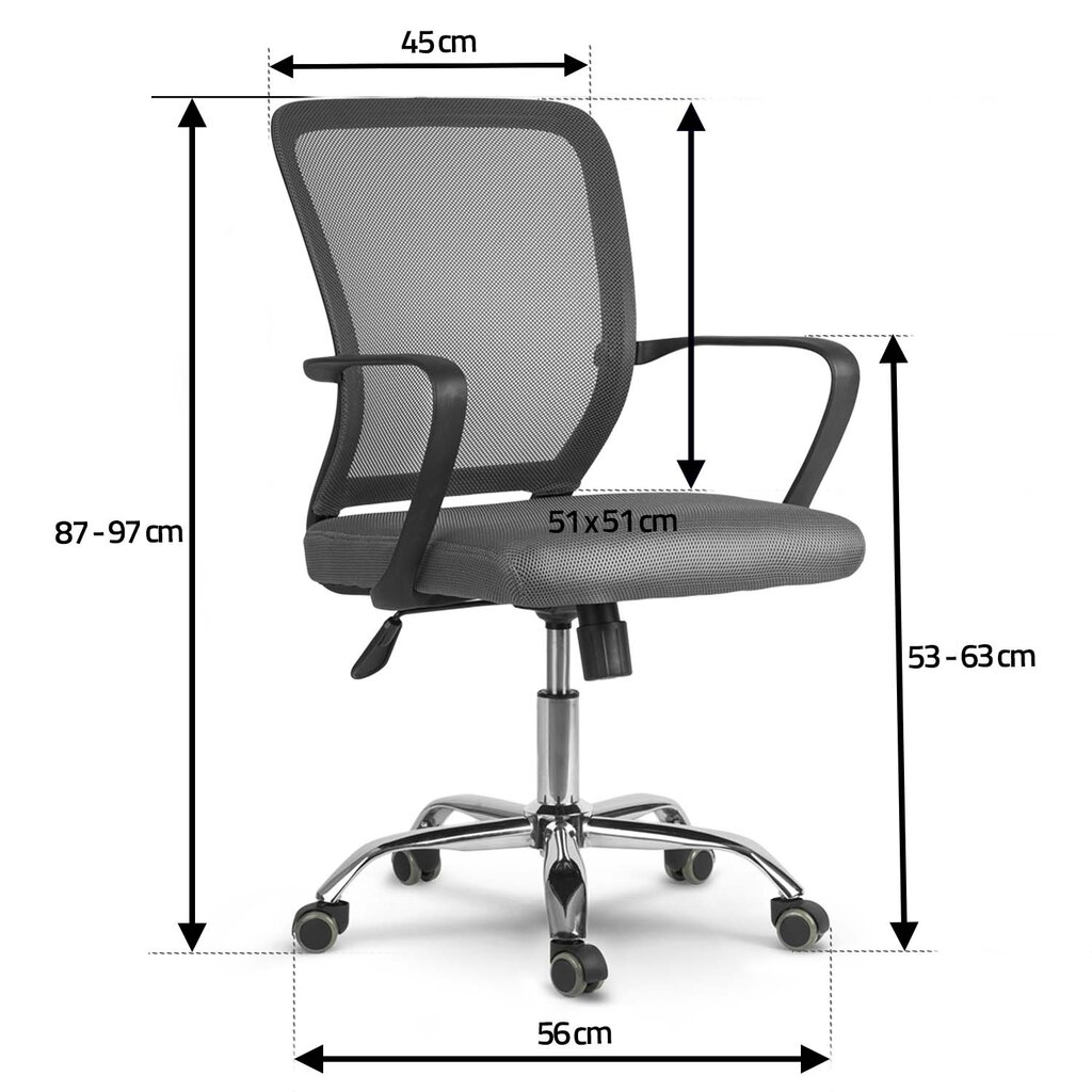 Biuro kėdė su mikro tinkleliu, Diran, pilka kaina ir informacija | Biuro kėdės | pigu.lt