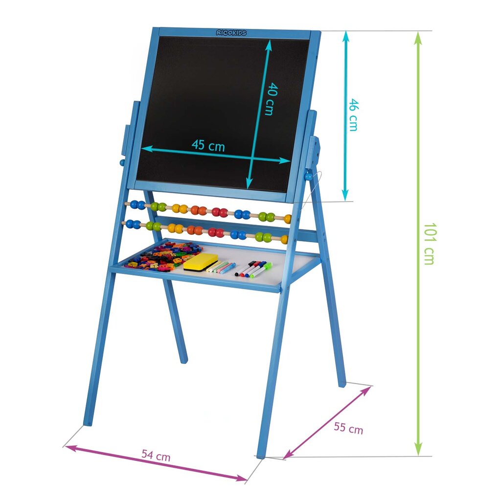 Dvipusė magnetinė - piešimo lenta , mėlyna 101 x 55 x 55 cm kaina ir informacija | Lavinamieji žaislai | pigu.lt