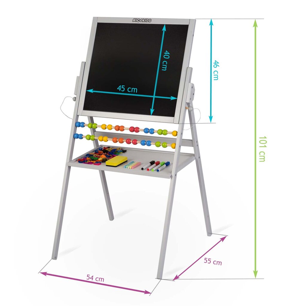 Dvipusė magnetinė - piešimo lenta pilka 101 x 55 x 55 cm kaina ir informacija | Lavinamieji žaislai | pigu.lt