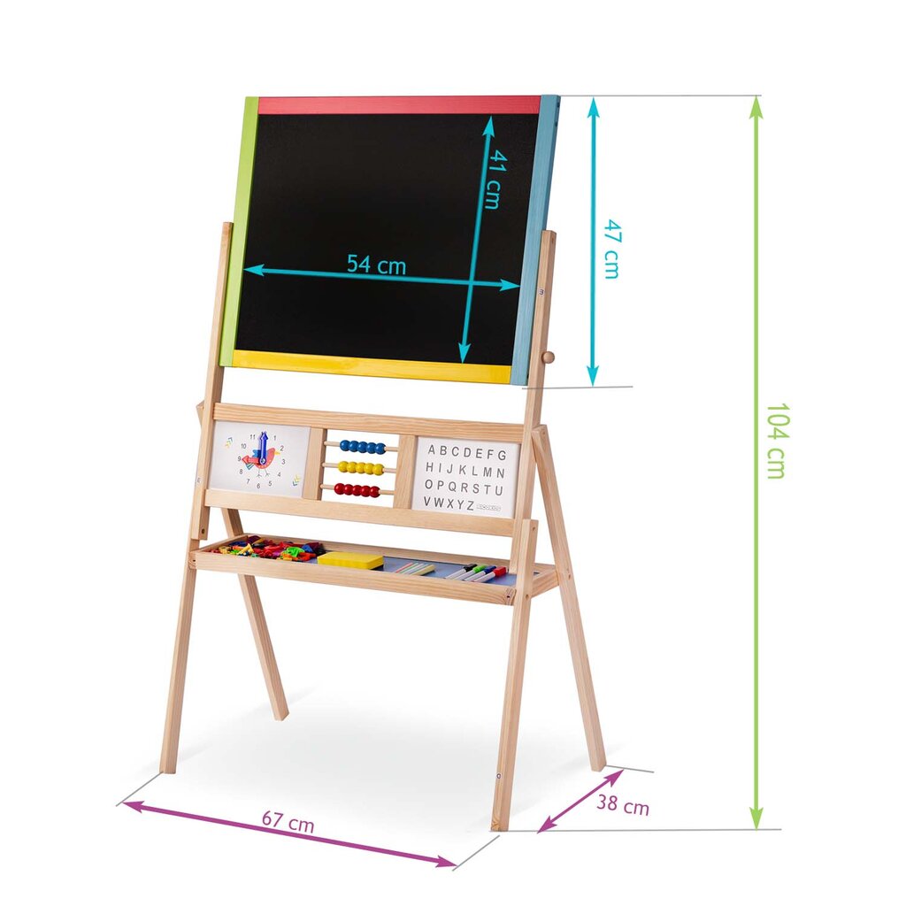 Didelė magnetinė - piešimo lenta su laikrodžiu 105 x 67 x 38 cm kaina ir informacija | Lavinamieji žaislai | pigu.lt