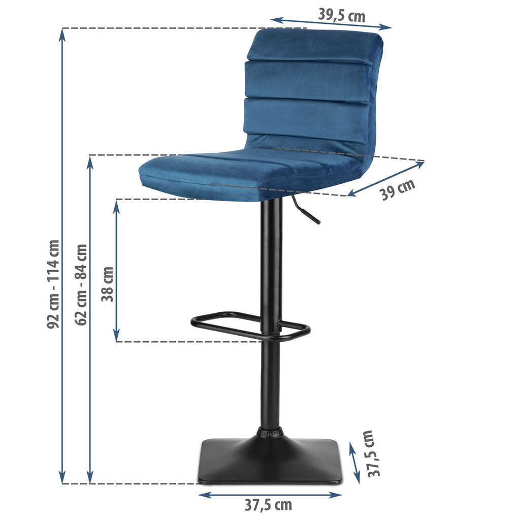 Baro kėdė su atlošu, mėlyna kaina ir informacija | Virtuvės ir valgomojo kėdės | pigu.lt