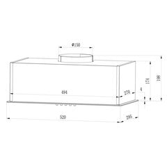 Virtuvinis gartraukis, įmontuojamas - 52cm, juodas kaina ir informacija | Gartraukiai | pigu.lt