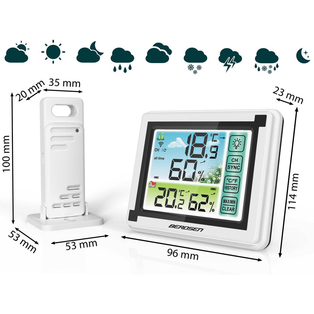 Meteorologinė stotelė su ekranu Berdsen kaina ir informacija | Meteorologinės stotelės, termometrai | pigu.lt