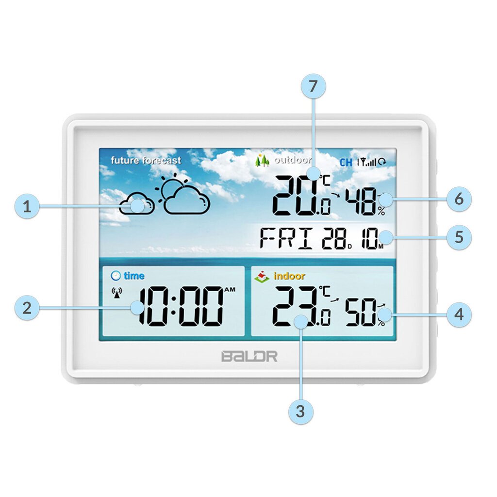 Meteorologinė stotelė su ekranu Baldr цена и информация | Meteorologinės stotelės, termometrai | pigu.lt