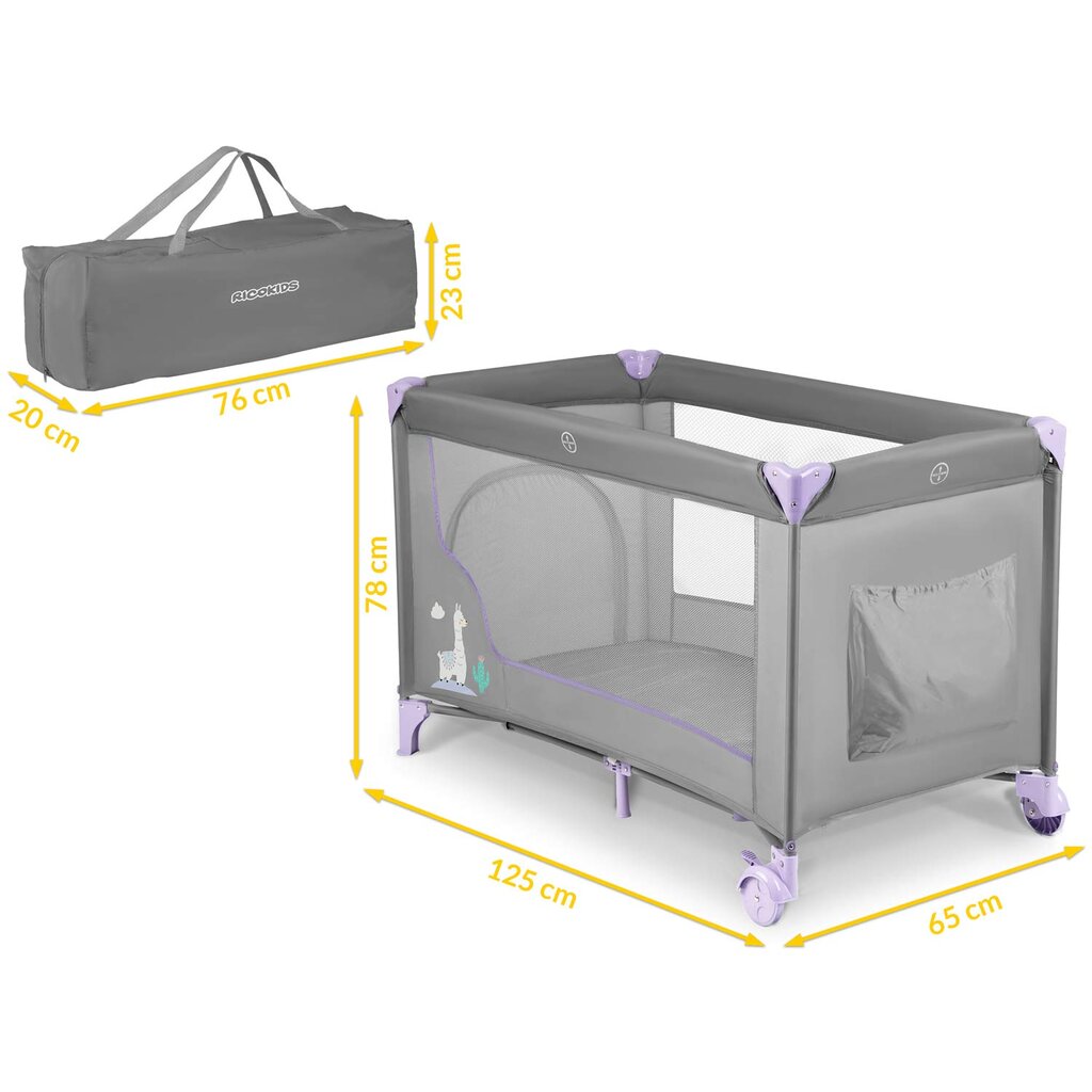 Kelioninė lovelė - maniežas, 125 x 65 x 78 cm pilka ir violetinė kaina ir informacija | Maniežai vaikams | pigu.lt