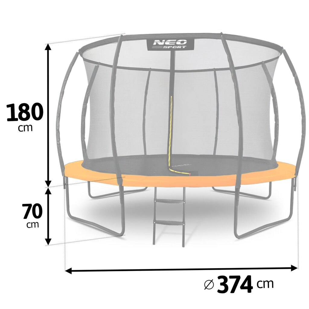 Profiliuotas sodo batutas su vidiniu tinkleliu, 12 ft. / 374 cm., Neo-Sport kaina ir informacija | Batutai | pigu.lt