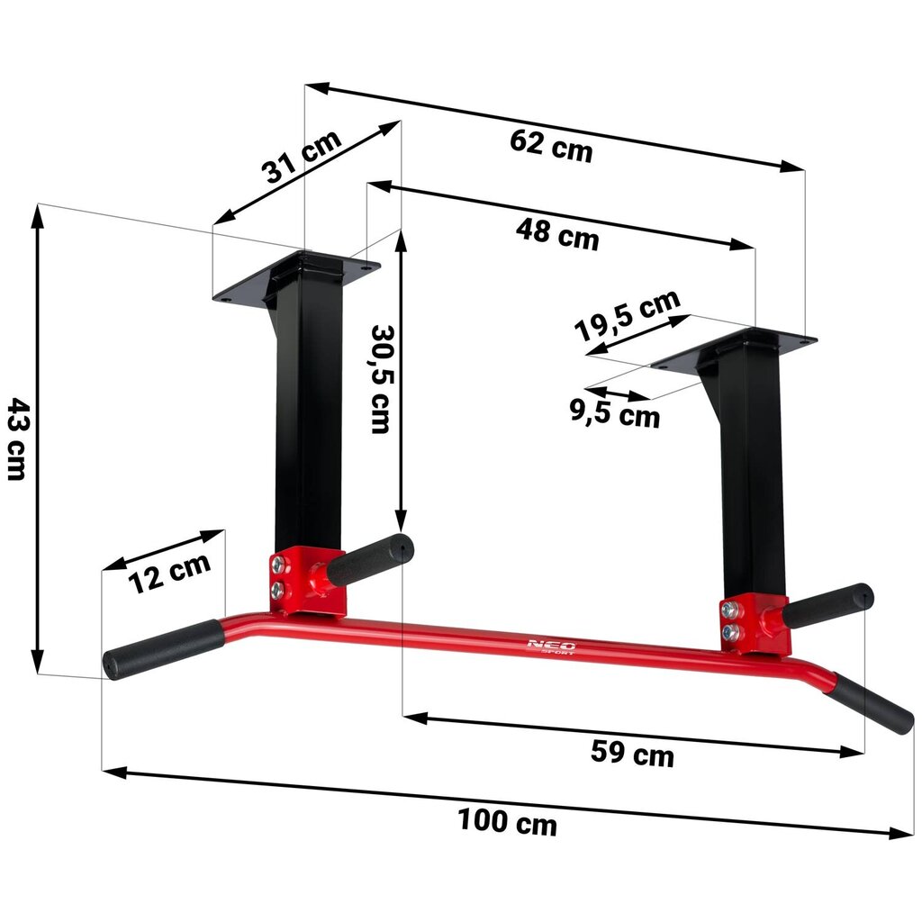 Skersinis, 100 cm, juodas/raudonas kaina ir informacija | Skersiniai | pigu.lt