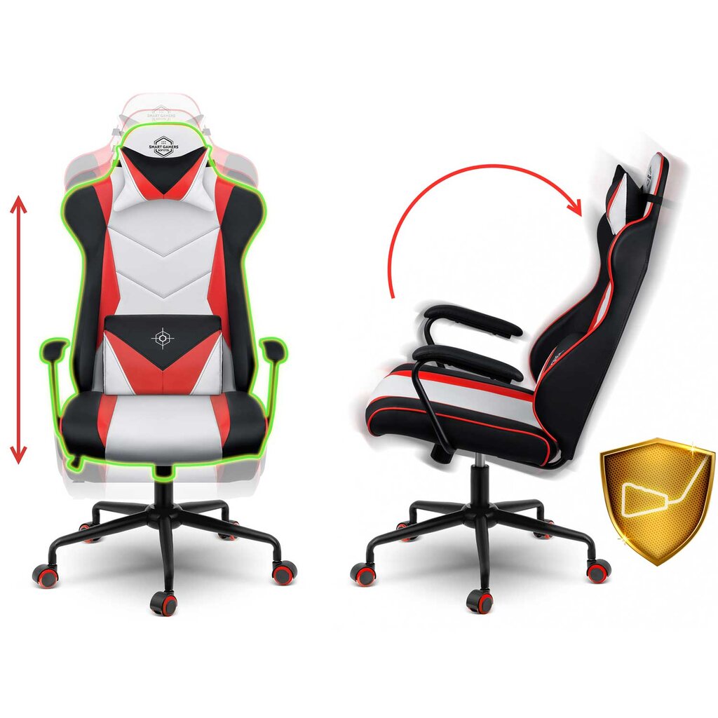 Žaidimų kėdė, Smart Gamers balta raudona juoda kaina ir informacija | Biuro kėdės | pigu.lt