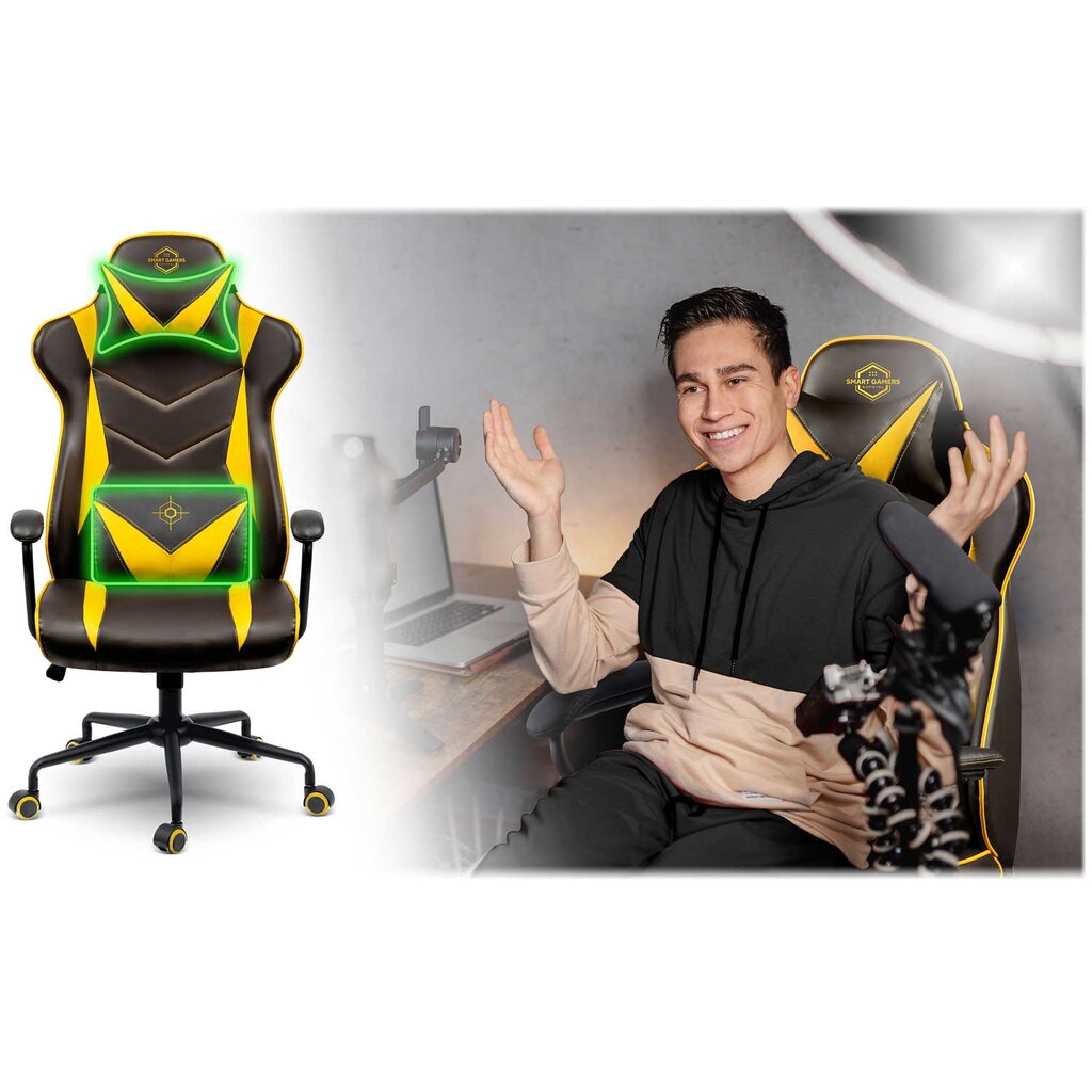 Žaidimų kėdė, Smart Gamers juoda ir geltona kaina ir informacija | Biuro kėdės | pigu.lt