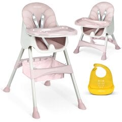 Высокий стульчик со столиком и нагрудником розовый цена и информация | Стульчики для кормления | pigu.lt