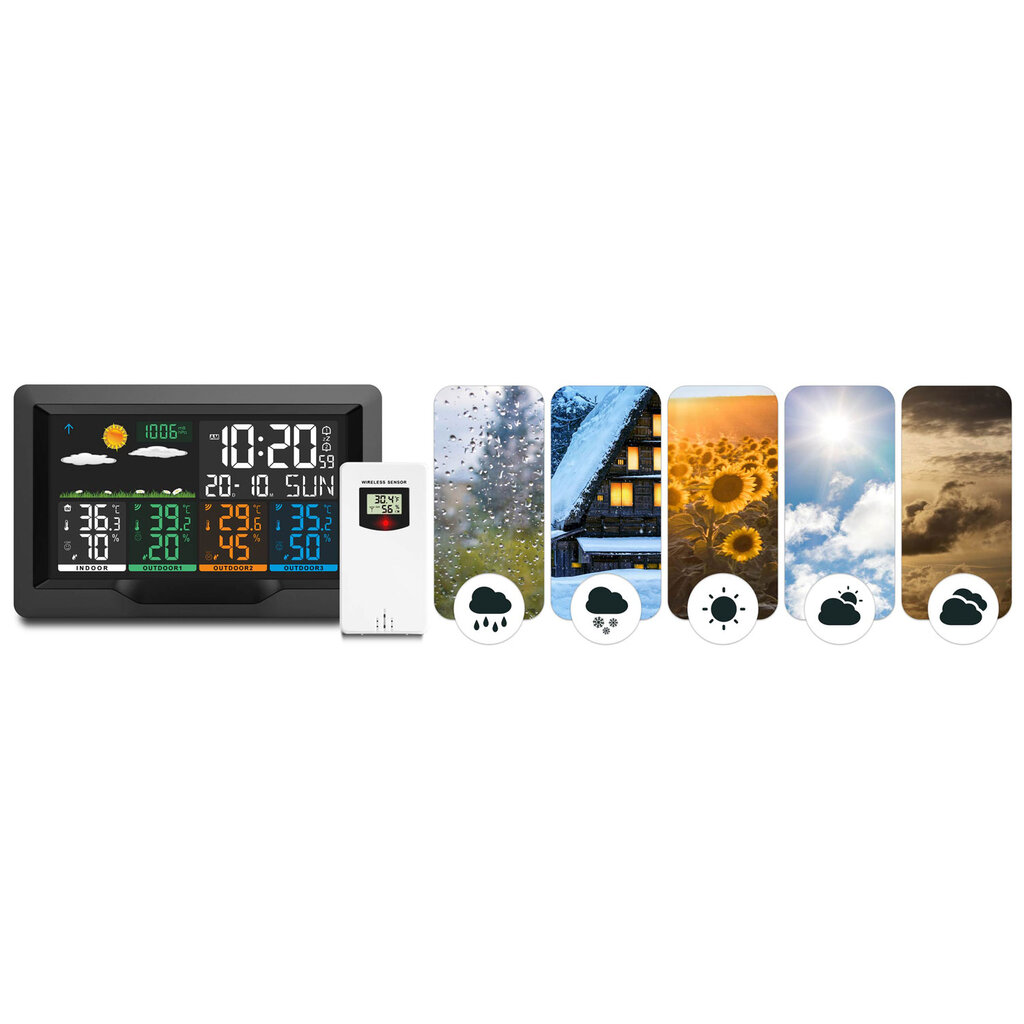 Meteorologinė stotelė su ekranu, juoda kaina ir informacija | Meteorologinės stotelės, termometrai | pigu.lt