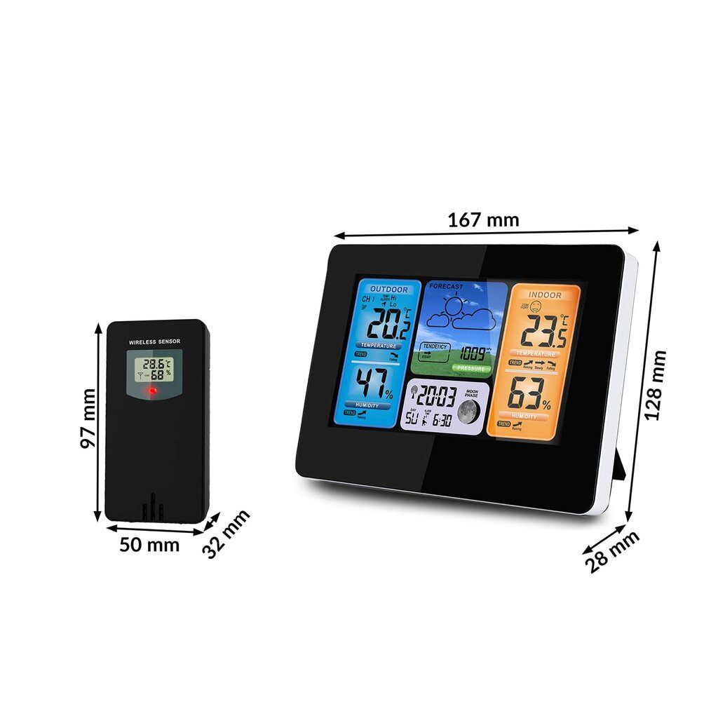 Meteorologinė stotelė su ekranu, juoda цена и информация | Meteorologinės stotelės, termometrai | pigu.lt