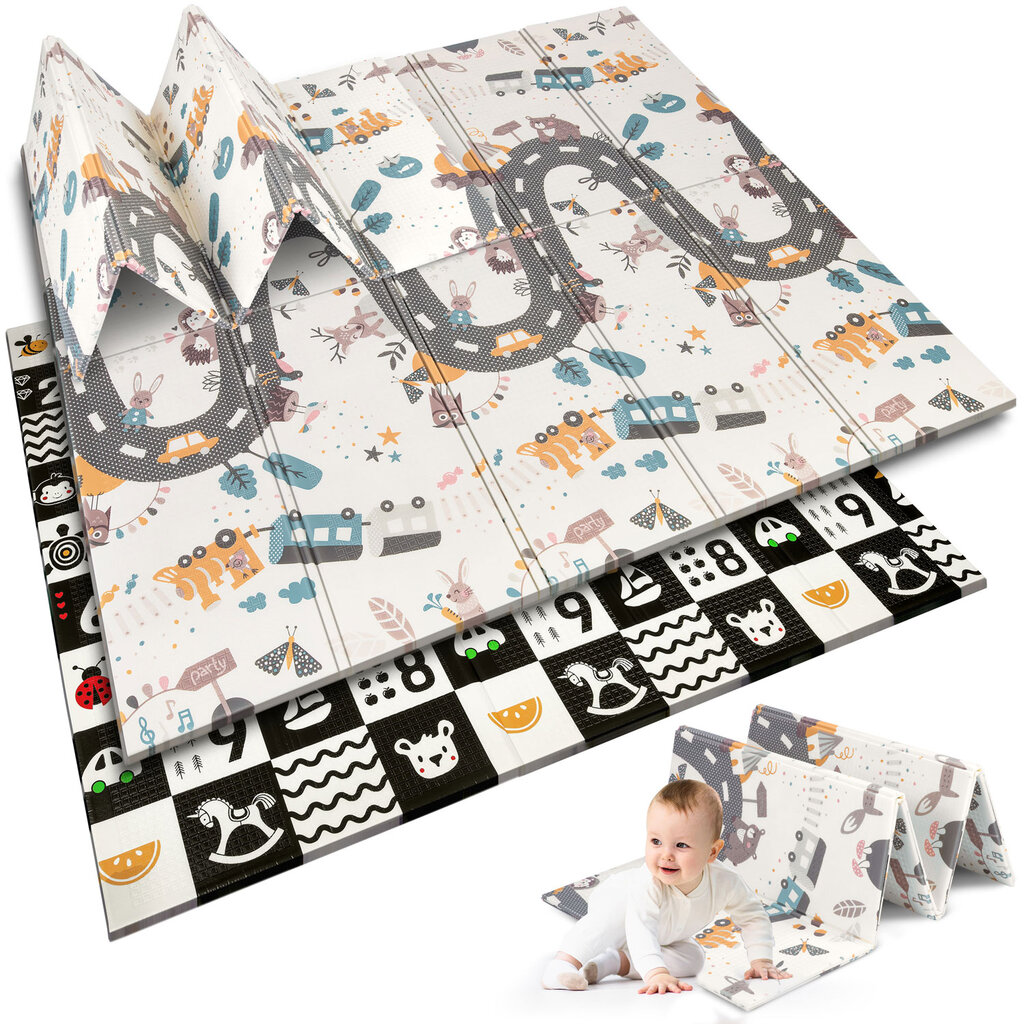 Sulankstomas dvipusis lavinamasis kilimėlis 200 x 180 x 1 cm kaina ir informacija | Žaislai kūdikiams | pigu.lt