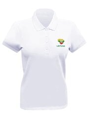 Moteriški balti polo marškinėliai su LT kontūro antsiuvu цена и информация | Атрибутика для болельщиков Литвы | pigu.lt