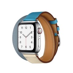 Double Tour Кожаный ремешок для Apple Watch — Bleu Lin/Craie/Bleu du Nord 42/44/45мм цена и информация | Аксессуары для смарт-часов и браслетов | pigu.lt