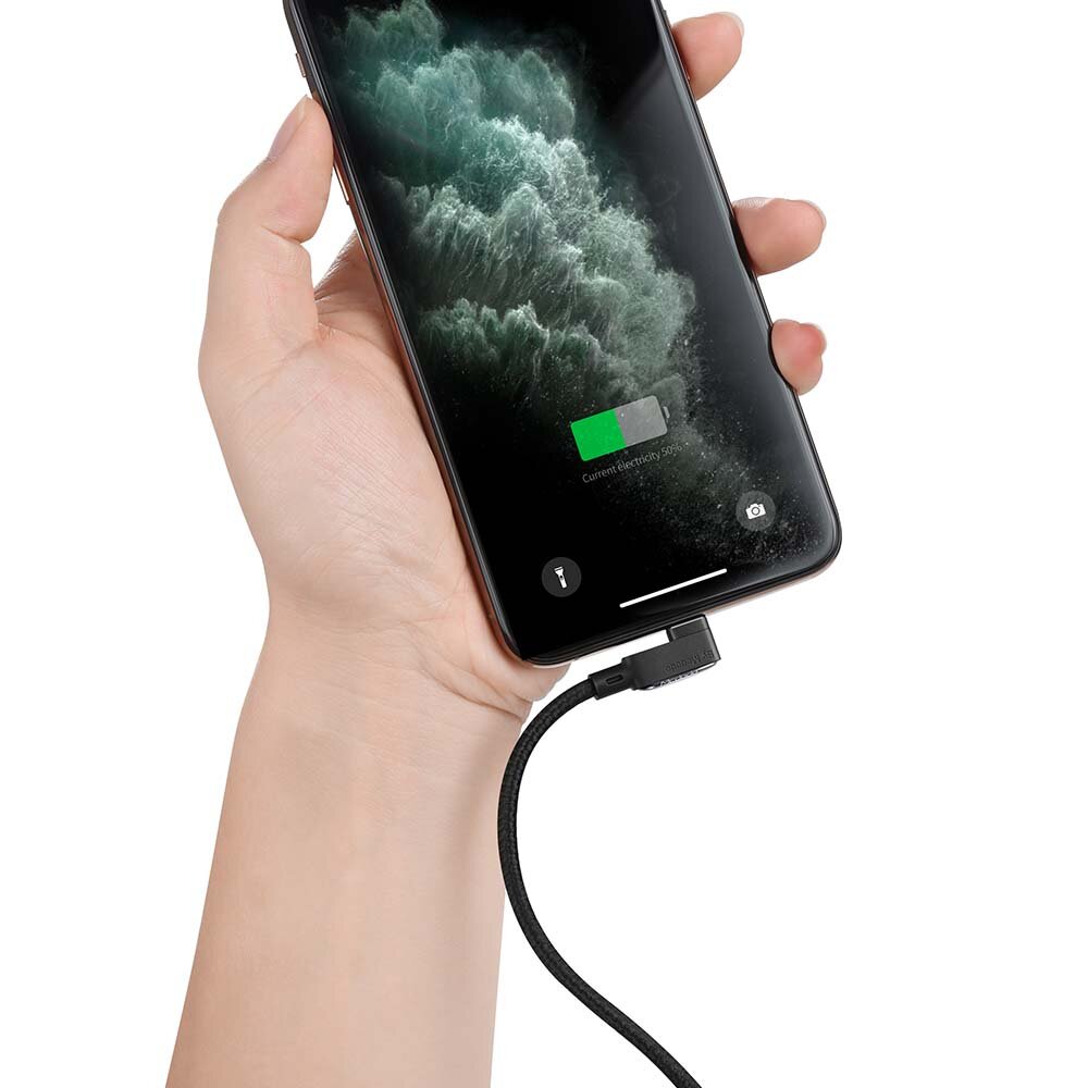 "Mcdodo Glue" 90° kampu LED "Lightning" telefono kabelis 1,2 m juodas цена и информация | Laidai telefonams | pigu.lt