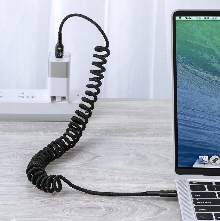 "Mcdodo Omega" telefono kabelis "Spring Fast LED USB Type-C PD" 1,8 m ilgio juodas kaina ir informacija | Laidai telefonams | pigu.lt