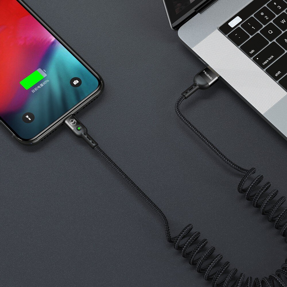 "Mcdodo Omega" telefono kabelis "Spring Fast LED USB Type-C PD" 1,8 m ilgio juodas kaina ir informacija | Laidai telefonams | pigu.lt