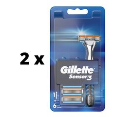 Бритва Gillette SENSOR 3 1 шт. + 5 головок х 2 шт., упаковка цена и информация | Косметика и средства для бритья | pigu.lt