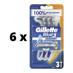Vienkartiniai skustuvai Gillette Blue 3 Restage, 3 vnt. x 6 pak. pakuotė kaina ir informacija | Skutimosi priemonės ir kosmetika | pigu.lt