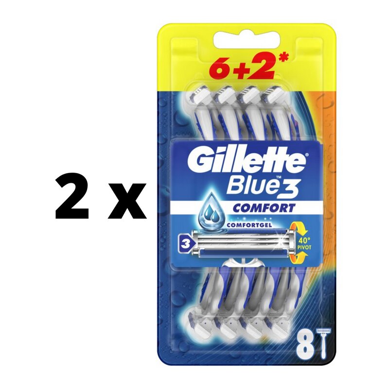 Vienkartiniai skustuvai Gillette Blue 3, 6 vnt.+ 2 vnt. x 2 vnt. pakuotė цена и информация | Skutimosi priemonės ir kosmetika | pigu.lt