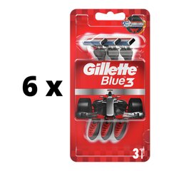 Одноразовые бритвы Gillette Blue 3 Red, 3 шт. х 6 шт., упаковка цена и информация | Косметика и средства для бритья | pigu.lt