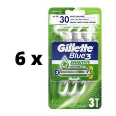 Одноразовые бритвы Gillette Blue 3 Sense Care, 3 шт. х 6 шт., упаковка цена и информация | Косметика и средства для бритья | pigu.lt