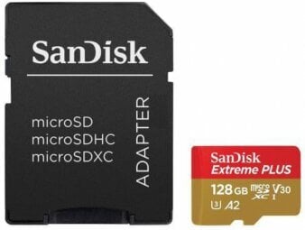 SanDisk Extreme Plus MicroSDXC 128GB (+ SD adapteris) kaina ir informacija | Atminties kortelės fotoaparatams, kameroms | pigu.lt