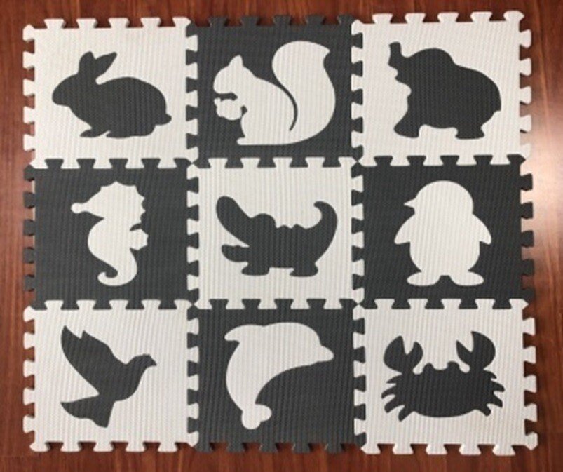 Putų dėlionės kilimėlis vaikams 9 el. juoda-ecru kaina ir informacija | Lavinamieji žaislai | pigu.lt