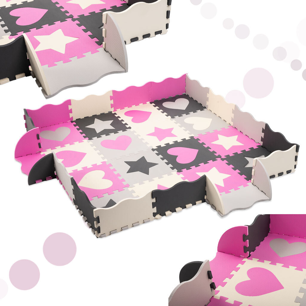Minkštas Surenkamas Kilimas Puzzle 143x143x1cm, pilkas/rožinis kaina ir informacija | Lavinamieji žaislai | pigu.lt