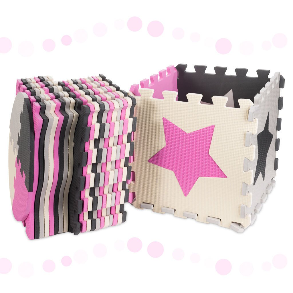 Minkštas Surenkamas Kilimas Puzzle 143x143x1cm, pilkas/rožinis kaina ir informacija | Lavinamieji žaislai | pigu.lt