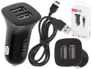 L-BRNO automobilinis įkroviklis Dvigubas USB + C tipo įkroviklis, juodas kaina ir informacija | Krovikliai telefonams | pigu.lt