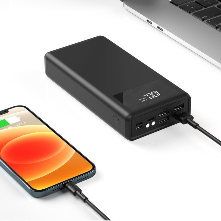 L-BRNO Power Bank 30000mAh su LED ekranu, juodas цена и информация | Atsarginiai maitinimo šaltiniai (power bank) | pigu.lt