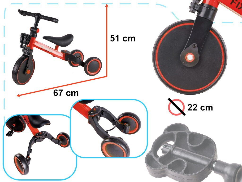 Trike Fix Mini krosinis triratukas 3in1 su pedalais raudonos spalvos kaina ir informacija | Triratukai | pigu.lt