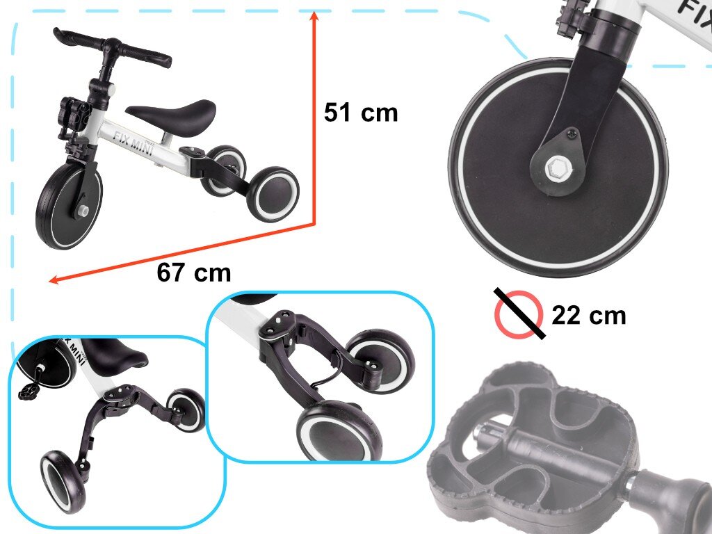 Trike Fix Mini krosinis triratukas 3in1 su pedalais baltas kaina ir informacija | Triratukai | pigu.lt