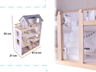 Medinis lėlių namelis su baldais, 80cm kaina ir informacija | Žaislai mergaitėms | pigu.lt